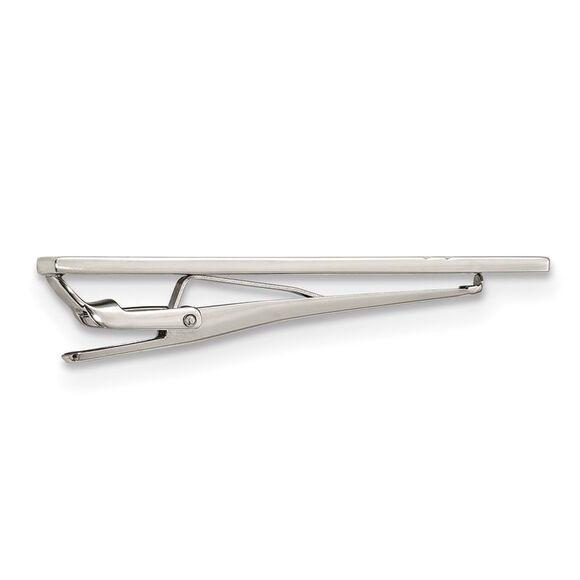Stainless Steel & CZ Polished Grooved Tie Bar Clip, 7 x 60mm - Picture 2 of 4